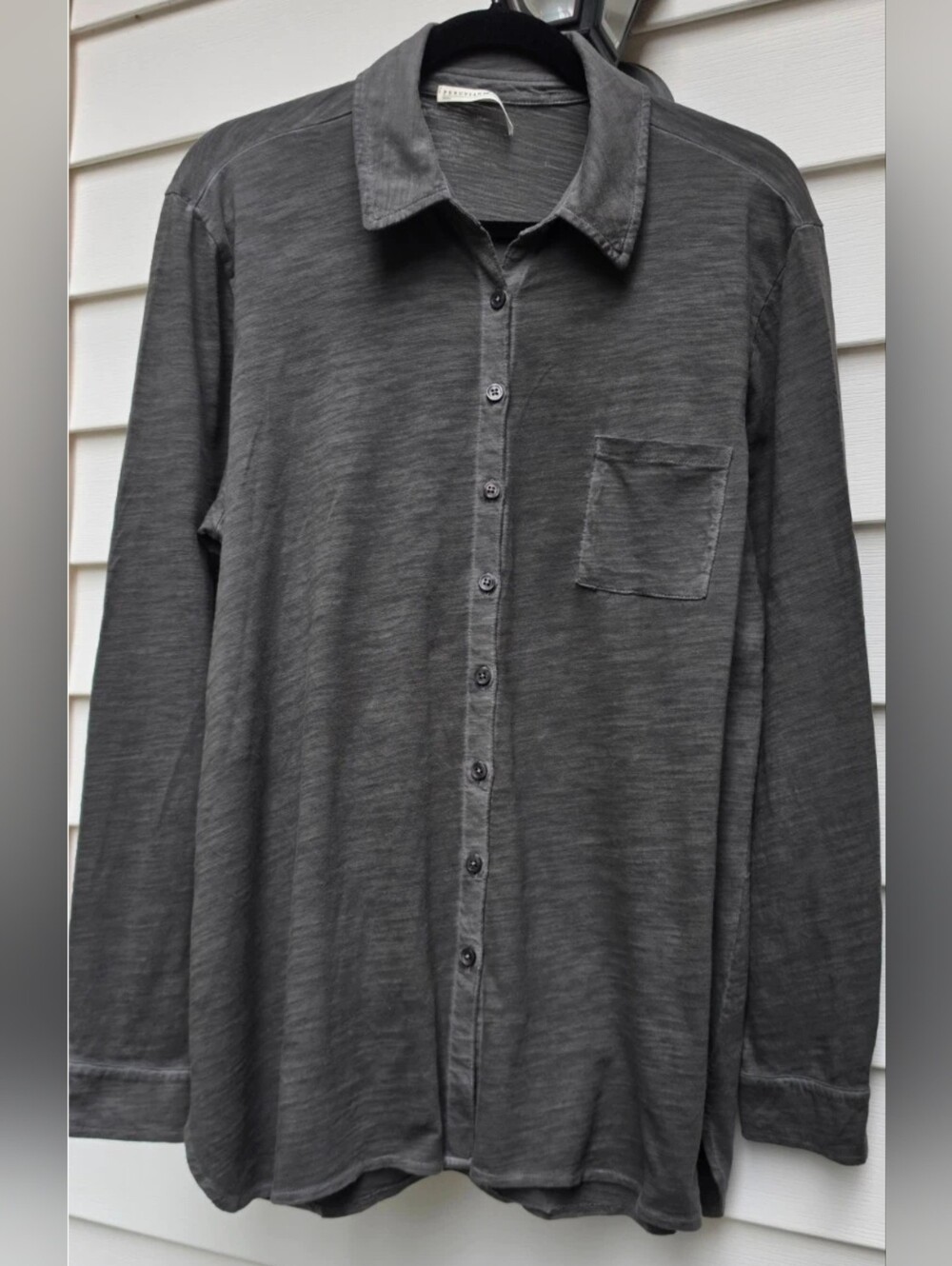 Peruvian Connection women's button-down jersey cotton knit shirt gray L XL $79